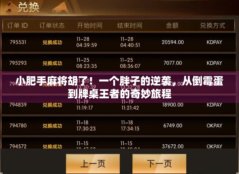 小肥手麻将胡了!一个胖子的逆袭,从倒霉蛋到牌桌王者的奇妙旅程