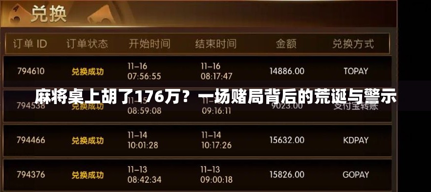 麻将桌上胡了176万?一场赌局背后的荒诞与警示