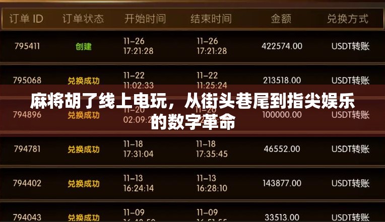 麻将胡了线上电玩,从街头巷尾到指尖娱乐的数字革命 麻将胡了线上电玩,从街头巷尾到指尖娱乐的数字革命